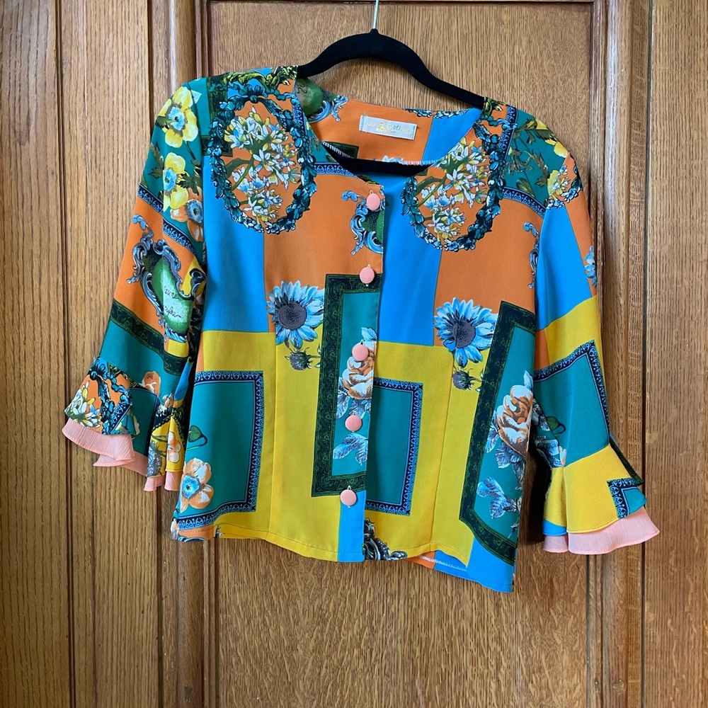 Unique Vintage Multicolor Floral Blouse